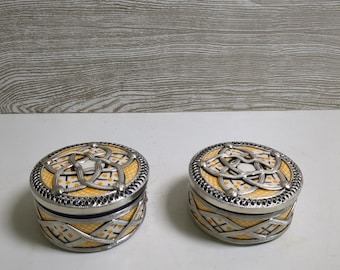 Ceramic Box–Moroccan Box–Yellow And Silver Handcrafted Ceramic Jewelry Box–Moroccan Trinket Box–Decorative Keepsake Box–Gift Box–Jewelry Box