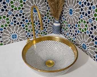 Moroccan Ceramic Bathroom Sink–Artisan Bathroom,Kitchen Wash Basin-Handmade Ceramic Vanity Basin-Moroccan bathroom-ceramic sink-home decor