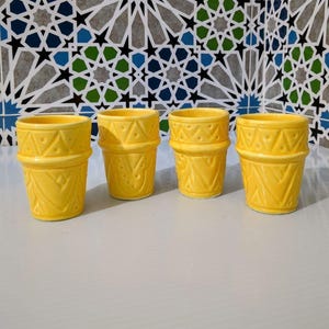Handmade Moroccan Tea Cups: Yellow Ceramic Goblets