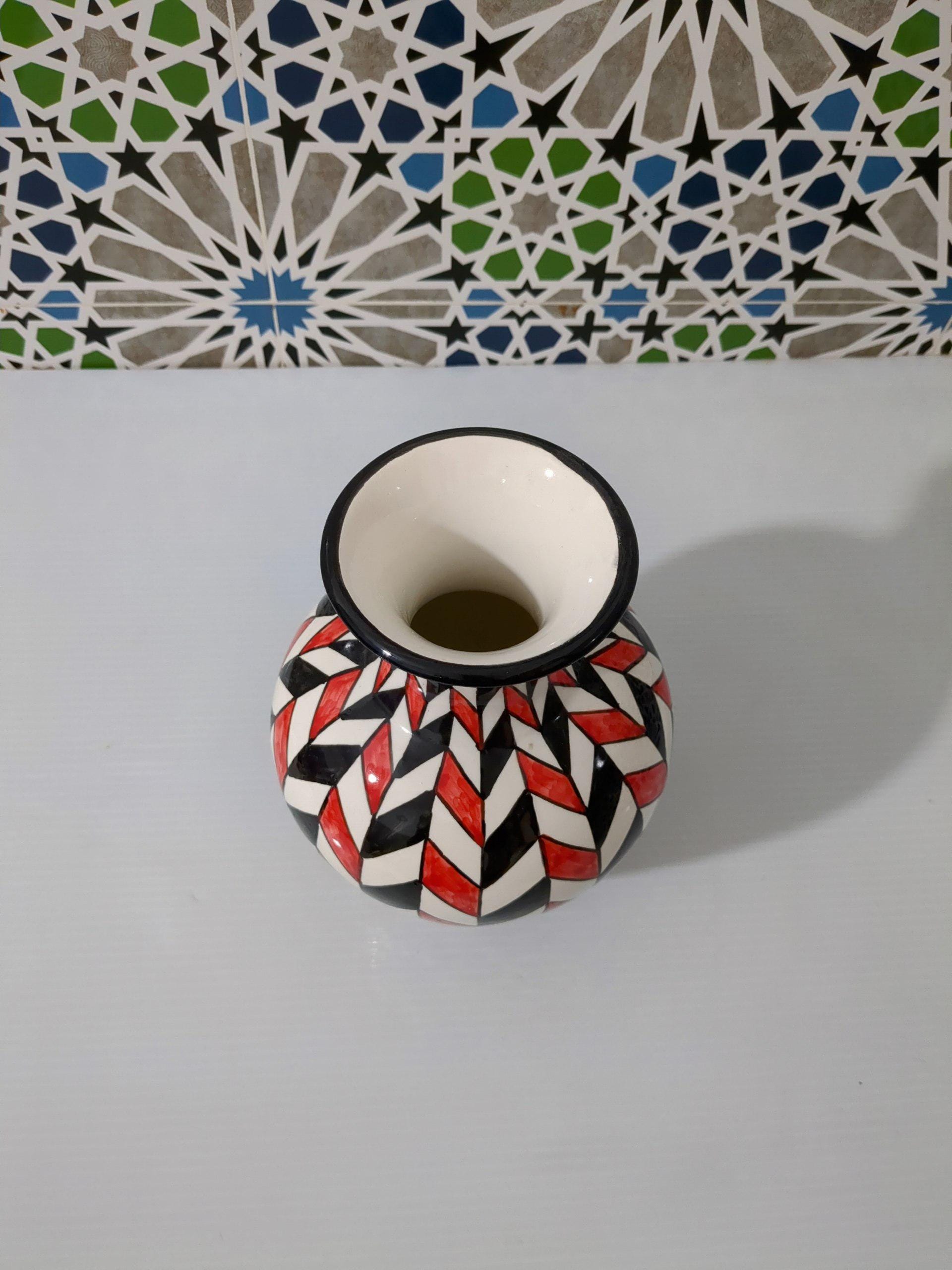 陶器の花瓶 - モロッコ風陶器の花瓶 - 手描きの幾何学模様