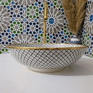 Lavabo in ceramica marocchina - Lavabo da bagno - Lavabo in ceramica con bordo in rame - Lavandino in ceramica - Lavandino da bagno dipinto a mano - Lavandino in ceramica artigianale immagine 2