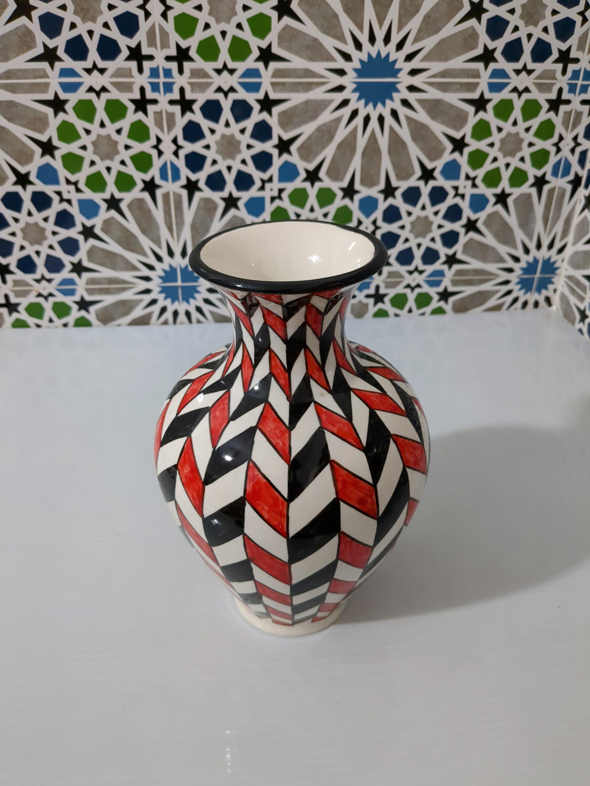陶器の花瓶 - モロッコ風陶器の花瓶 - 手描きの幾何学模様