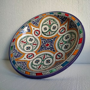 Plato de cerámica marroquí pintado a mano - Plato de cerámica - Plato de cerámica perfecto para servir - Utensilios de cocina - Plato de cerámica para servir - Decoración de pared para el hogar