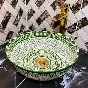 Ceramic Sink-Hand Painted Bathroom Sink-Moroccan Ceramic Basin-Bathroom Wash Basin-Handcrafted Pottery Basin-Decorative Bathroom Sink