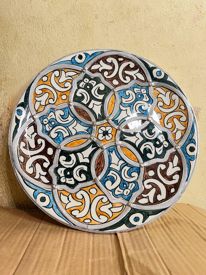 Moroccan Plate, Multicolor Silver Nickel Inlay Decorative Platter ...