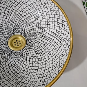 Lavabo in ceramica marocchina - Lavabo da bagno - Lavabo in ceramica con bordo in rame - Lavandino in ceramica - Lavandino da bagno dipinto a mano - Lavandino in ceramica artigianale immagine 10