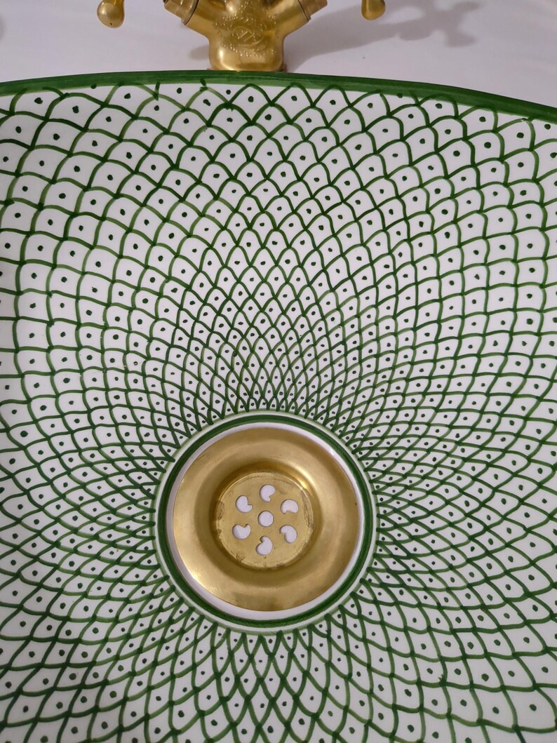 Moroccan Ceramic Basin Sink-Artisan Handcrafted Moroccan Pattern-Green Oval Ceramic Basin Sink-Artisan Design-Handcrafted Bathroom Decor image 14