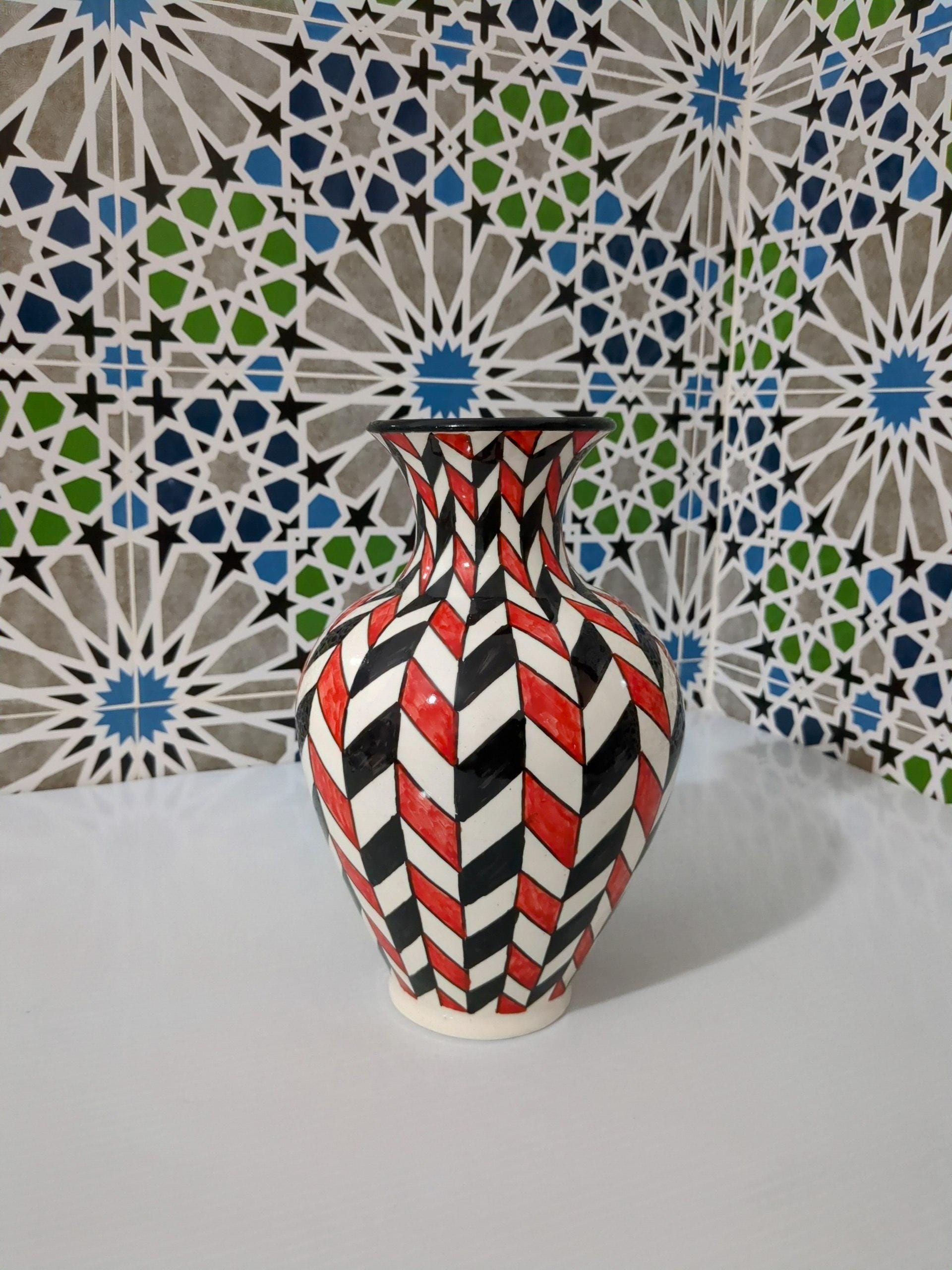 陶器の花瓶 - モロッコ風陶器の花瓶 - 手描きの幾何学模様