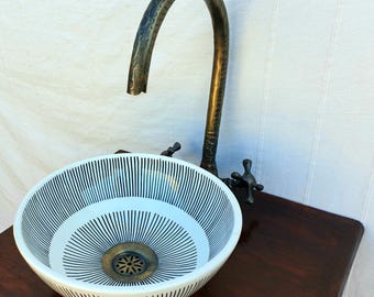 Moroccan sink-Ceramic sink-Handmade sink-Black and white sink-Moroccan basin-Artisan sink-Unique sink Design-Small bathroom sink-ScayFez