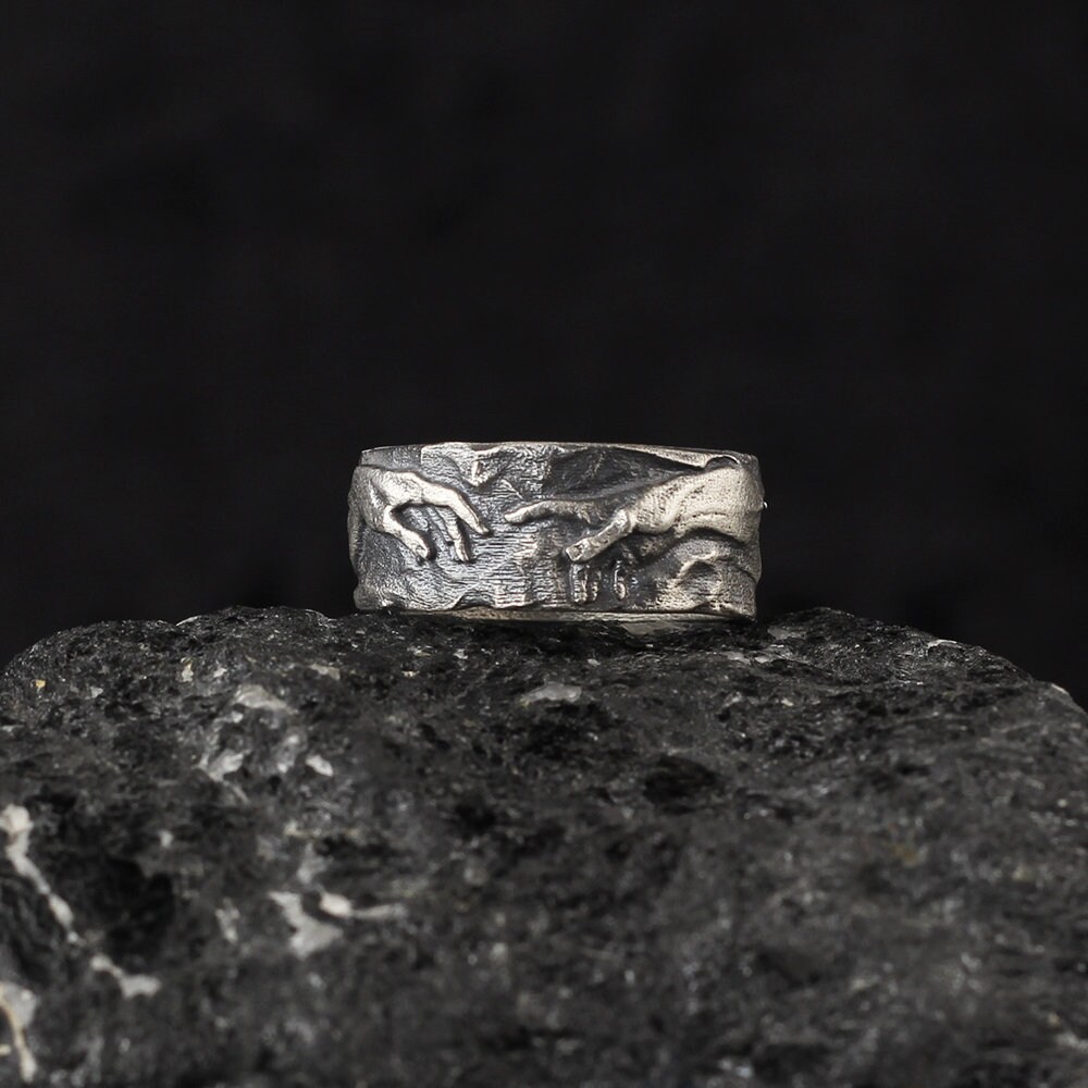 Creation of Adam Ring Hand of God Ring Unique Wedding Band Etsy