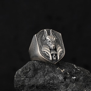 Anubis Ring Sterling Silver, Handmade Anubis Ring, Anpu Ring, God of the Dead Ring, Ancient Egyptian God Ring, One of a Kind Biker Ring