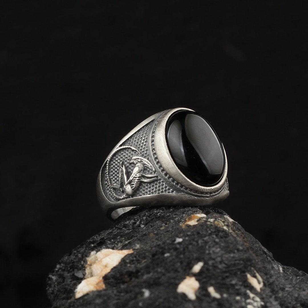 Alien Ring Sterling Silver Black Onyx Alien Ring Handmade - Etsy
