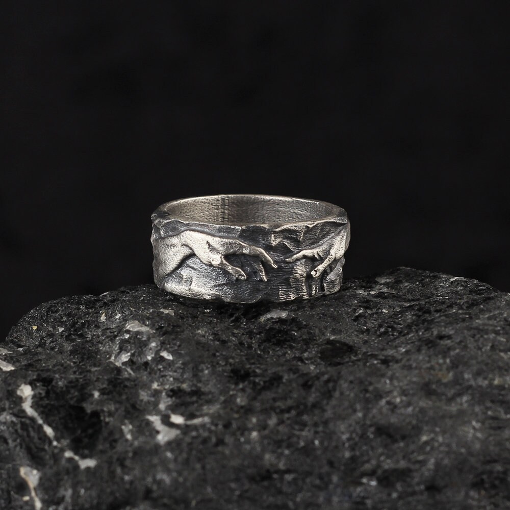 Creation of Adam Ring Hand of God Ring Unique Wedding Band Etsy
