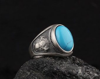 White Buffalo and Turquoise Ring - Etsy