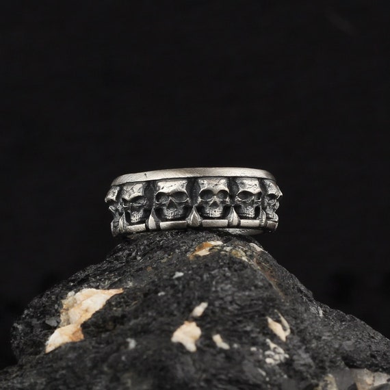 Mens Skull Wedding Ring Silver Skull 