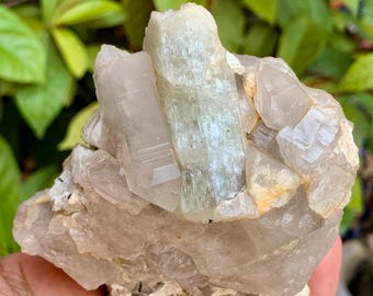 Cristallo di kunzite triphane al limone con campione di quarzo, Afghanistan