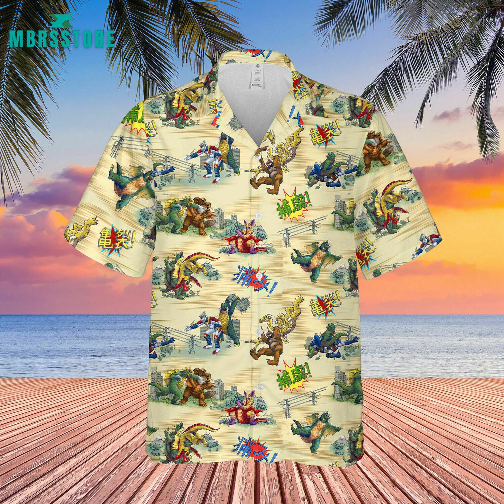 Discover 3D Godzilla King Of Monster Unisex Hawaiian Shirt, Vintage Hawaii Beach Shirt, Button Down Aloha Shirt, Godzilla Tropical Hibiscus Hawaiian