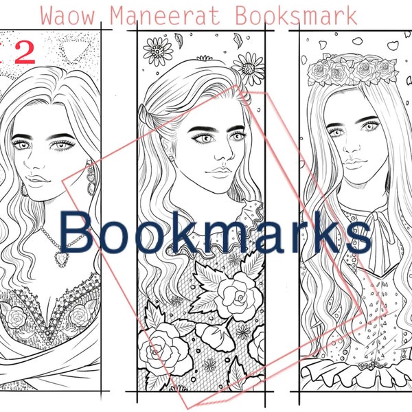 Women bookmarks for painting and cut (Digital images for printing) Beauty Inspirations/ colors book Set 2 ( 3 Bookmarks)