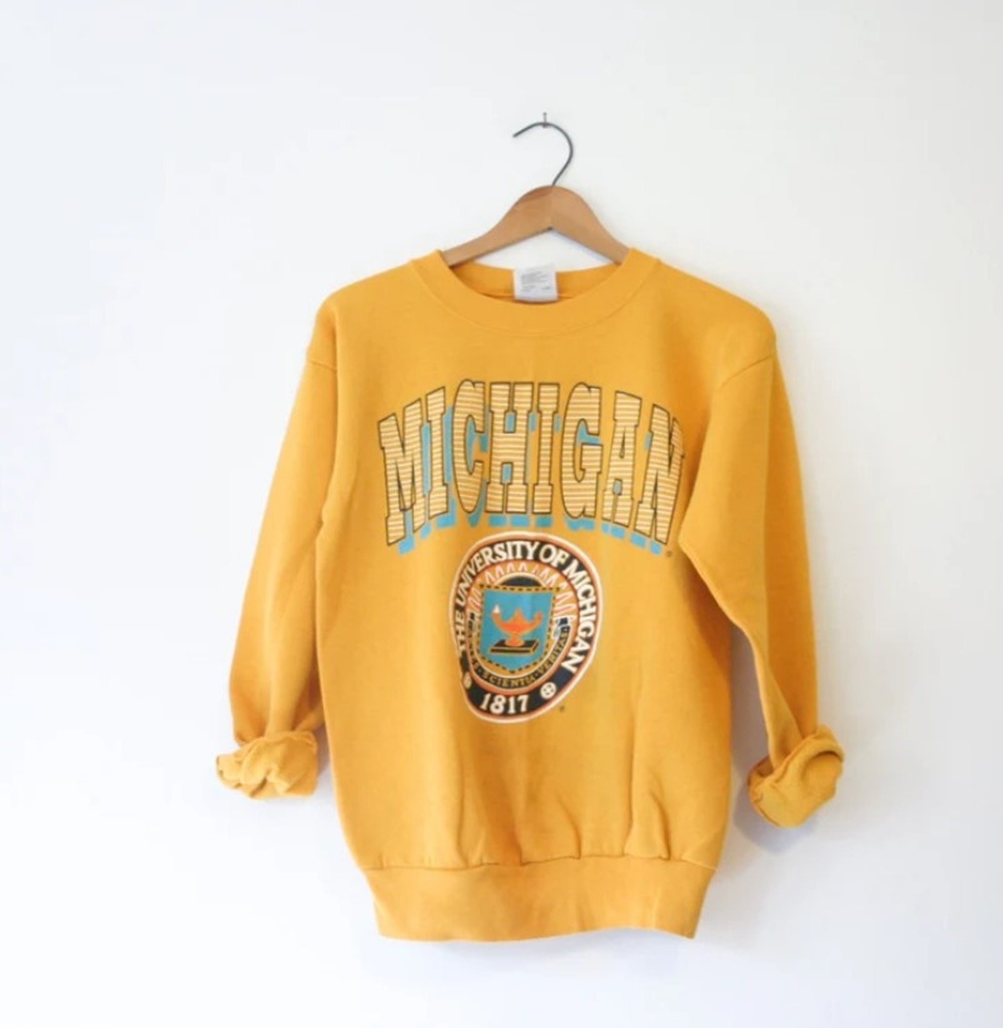 light yellow michigan crewneck