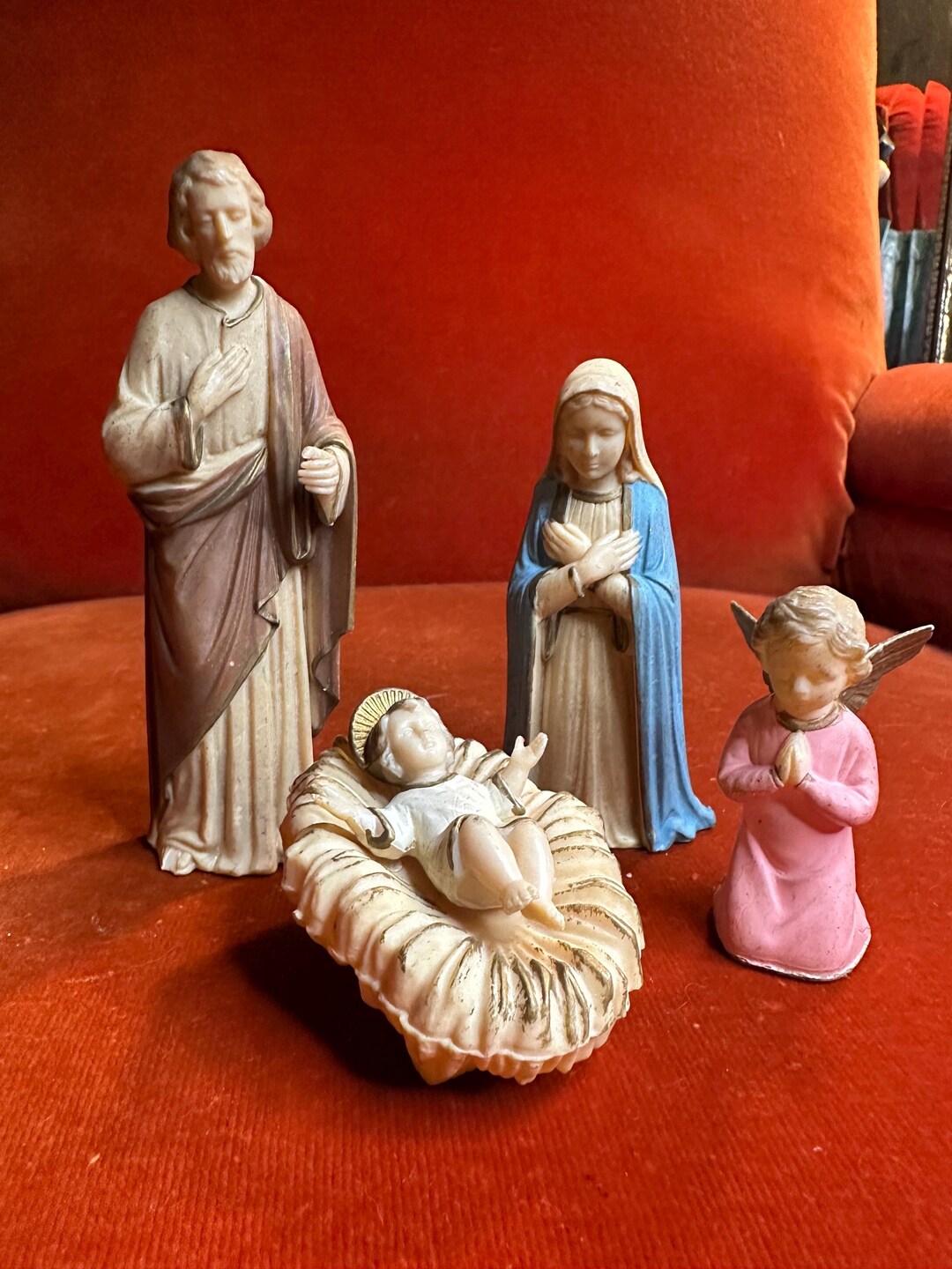 4 Piece Lot of Nativity Figures Jesus Mary Joseph Angel Vintage Mid ...
