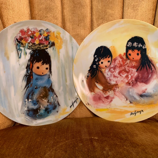 Set of Two Children of the Sun Plates by Ted DeGrazia Spring Blossoms & Crowning Glory 1988