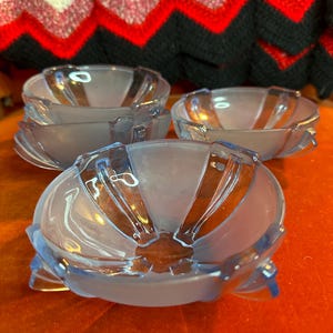 Set of 4 Stolzle Art Deco Pale Blue Bowls Hermanova Hut # 19250 1930s