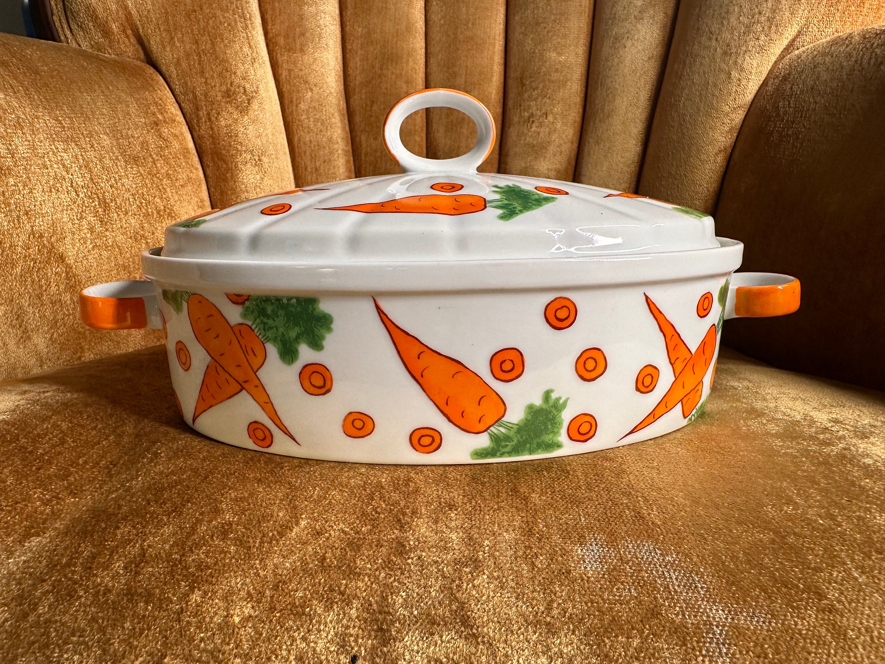 Vintage 1990s Franci Villa Vanilla Palm Beach Vegetable Polka Dot 1.5 Quart Covered Casserole