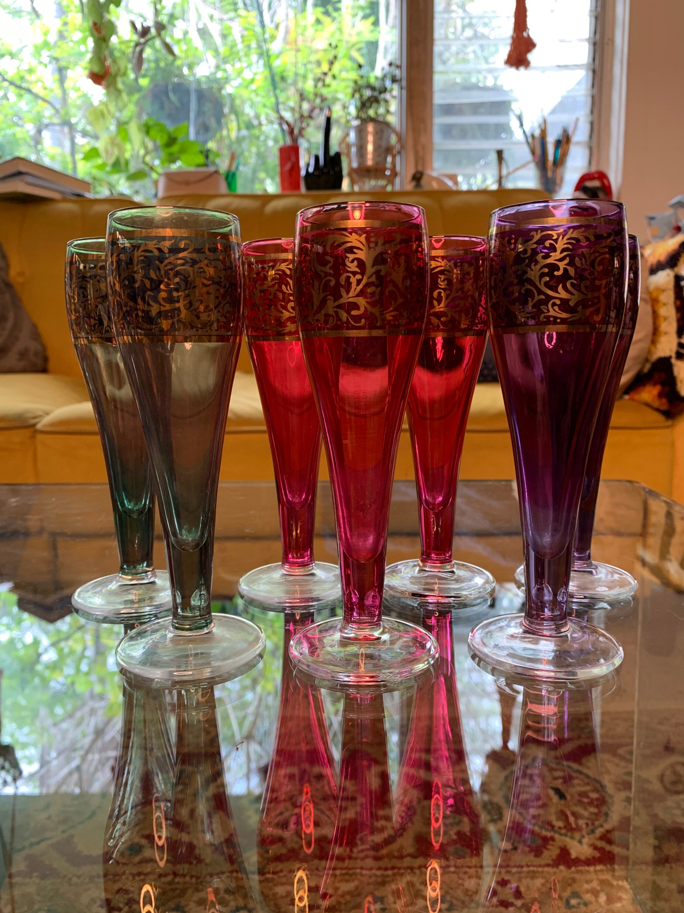 Wine glasses (24) - .999 (24 kt) gold, Crystal, Stained glass