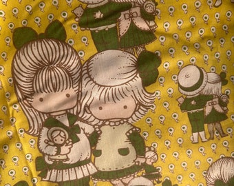 70's ヴィンテージ✴︎ ジョーン・ウォルシュ・アングランド　ツインシーツ Vintage 70s Joan Walsh Anglund Twin Bedsheet, Patchwork Friendship