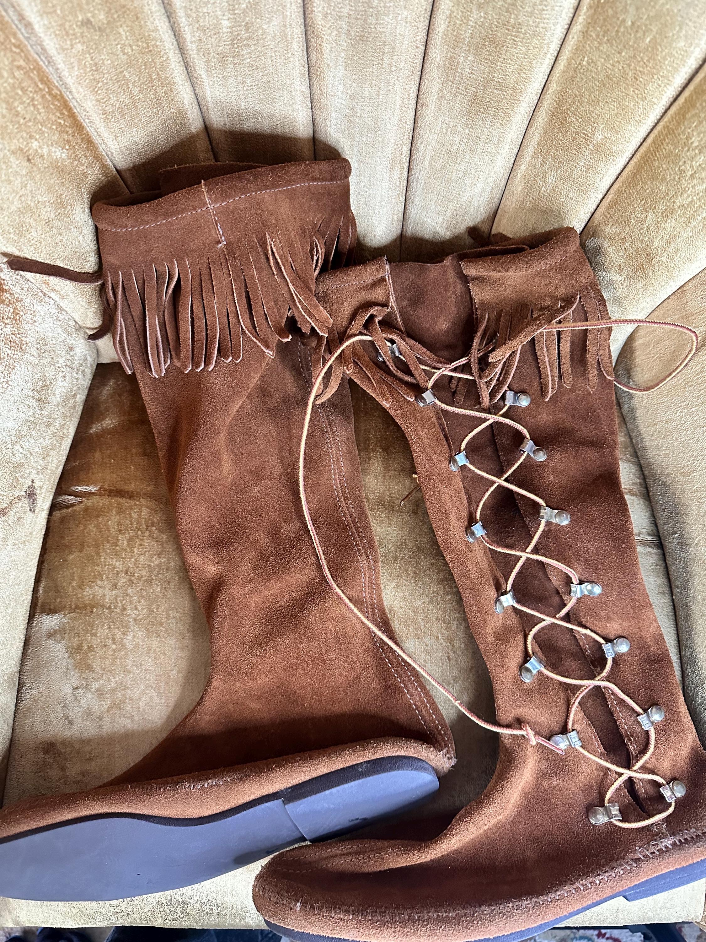 70s Suede Work‎ Boots Vintage 1970s Suede and Patent Leather Stacked Heel Boots  main image 2