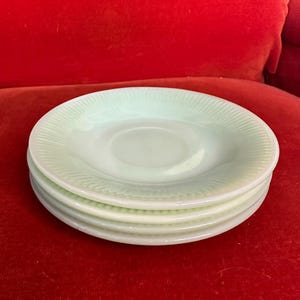 Set of 4 Vintage Fire King Anchor Hocking Jadeite Jane Ray Ribbed Green Glass Saucers