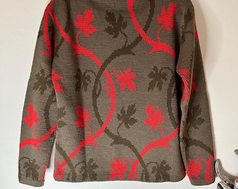Vintage 1960s Catalina Jacquard Knit Sweater 60s 70s Red & Brown Medium Large 40