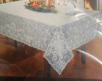 Vintage Holly Glow Tablecloth by Heritage Lace 52 x 70 Rectangle White