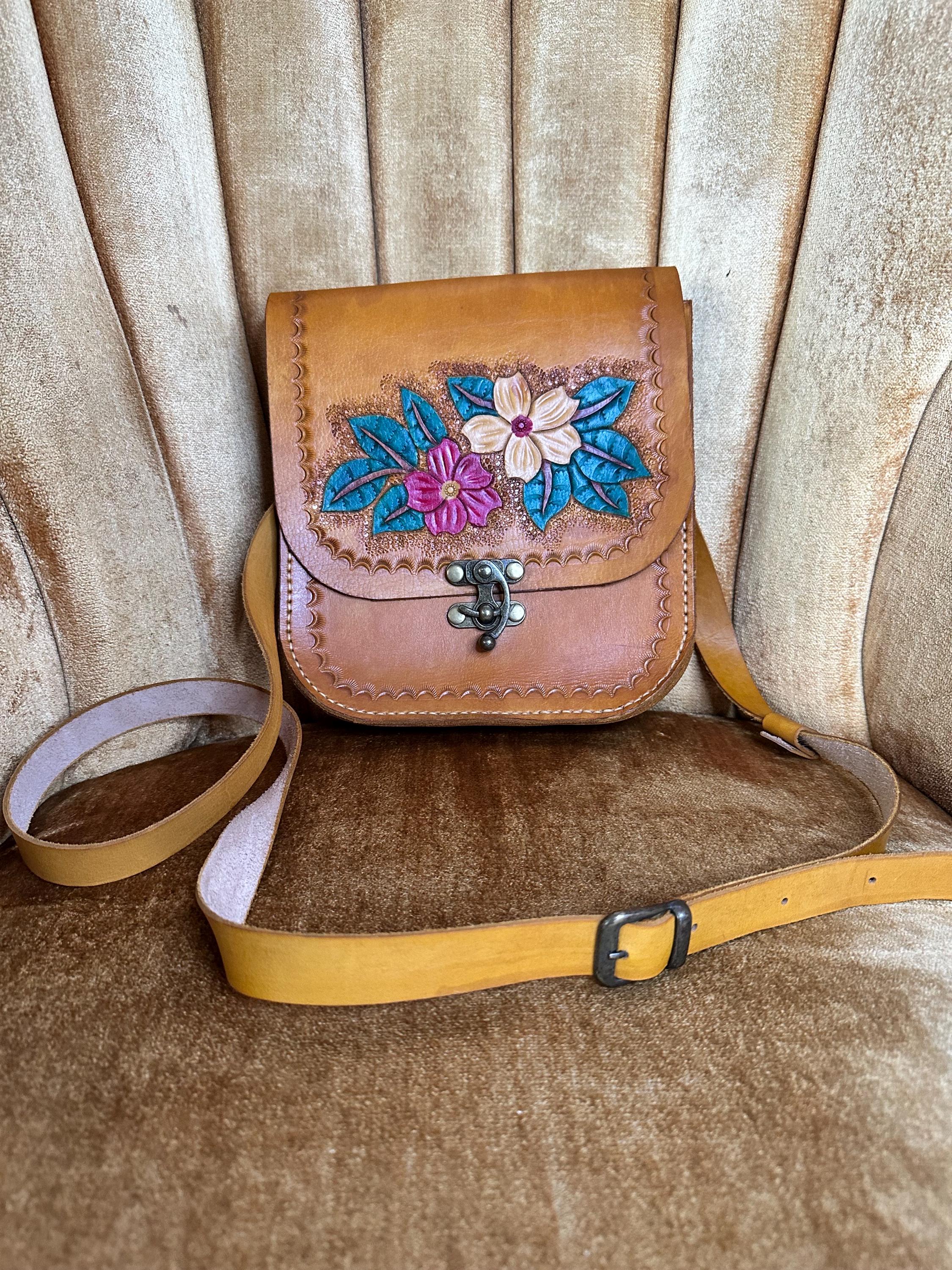 70s Floral Leather Bag - Etsy
