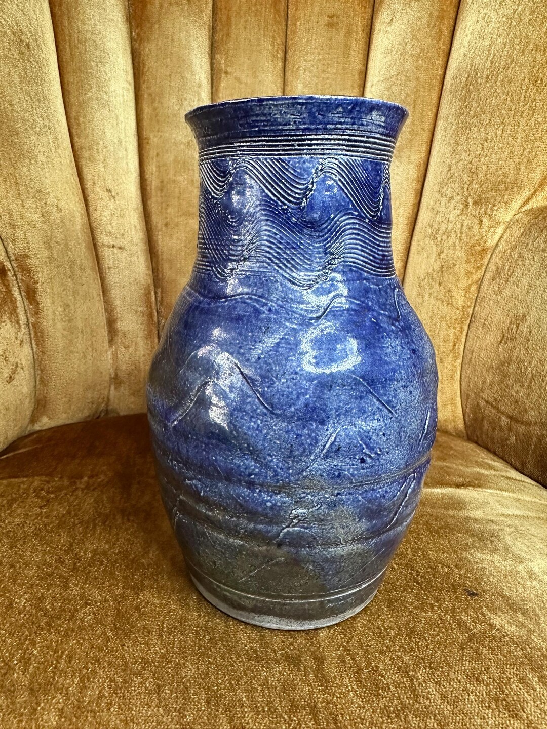 Handmade Studio Pottery Vase Signed Blue and Bronze Stoneware Vessel ...