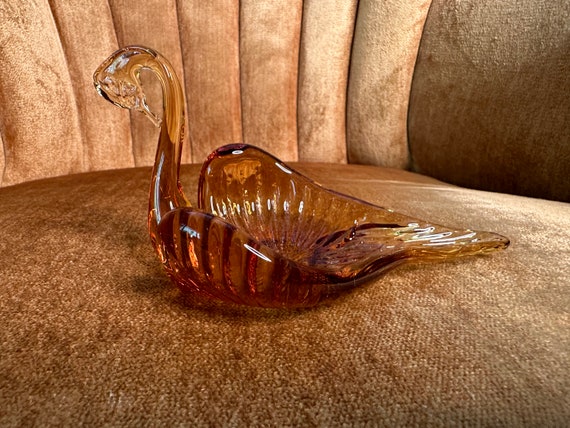 Vintage Amber Blown Glass Swan Ring Trinket Dish - image 5