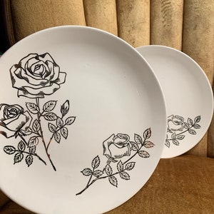 Set of 2 Scio Pottery Golden Rose Dinner Plates App 10 inches