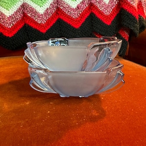 Pair of 2 Stolzle Art Deco Pale Blue Bowls Hermanova Hut # 19250 1930s