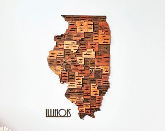 Wooden Illinois State Map Wall Art USA Travel Map Modern Home Office Decor Anniversary Gift