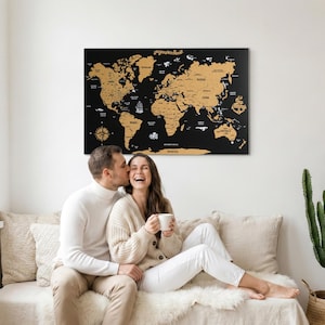 Wooden World Map with Push Pins Personalized Travel Map for Home & Office Decor Christmas Gift