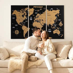 Wooden World Map Wall Art, Push Pin Travel Map, Cork on Board, Christmas Gift for Travelers