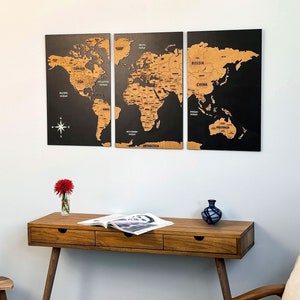 Weltkarte aus Holz für die Wand, Reise, Karte mit Pins Kork, Weltkarte an Bord des Hauses, Büro, Dekoration, 5. Jahrestag, Geschenk