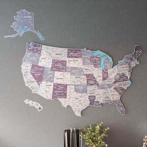 Carte des États-Unis en métal, carte de voyage des États-Unis pour décoration murale de bureau à domicile, cadeau de pendaison de crémaillère