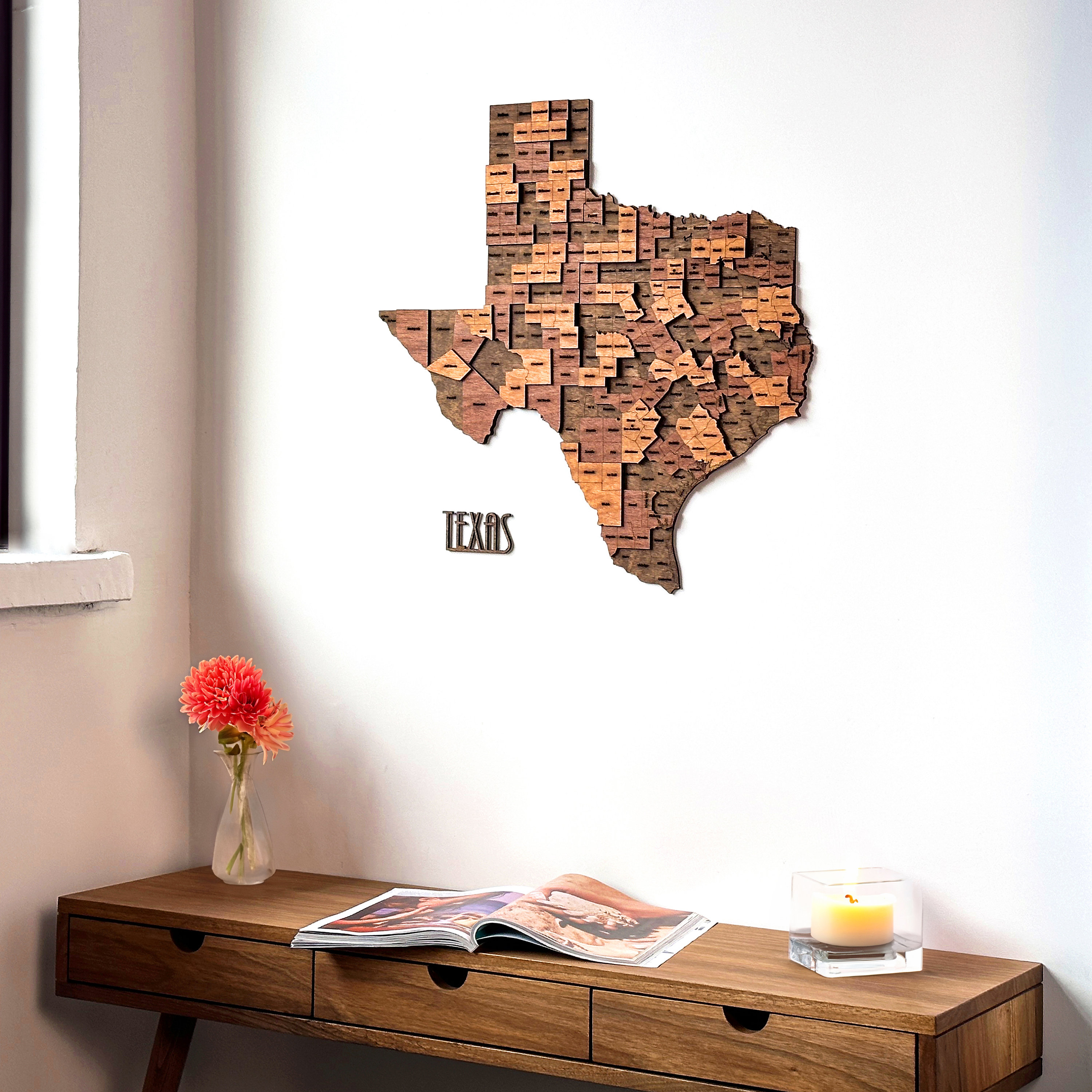 Wooden Texas Map Wall Art 3D USA Travel Souvenir Modern Home Office ...