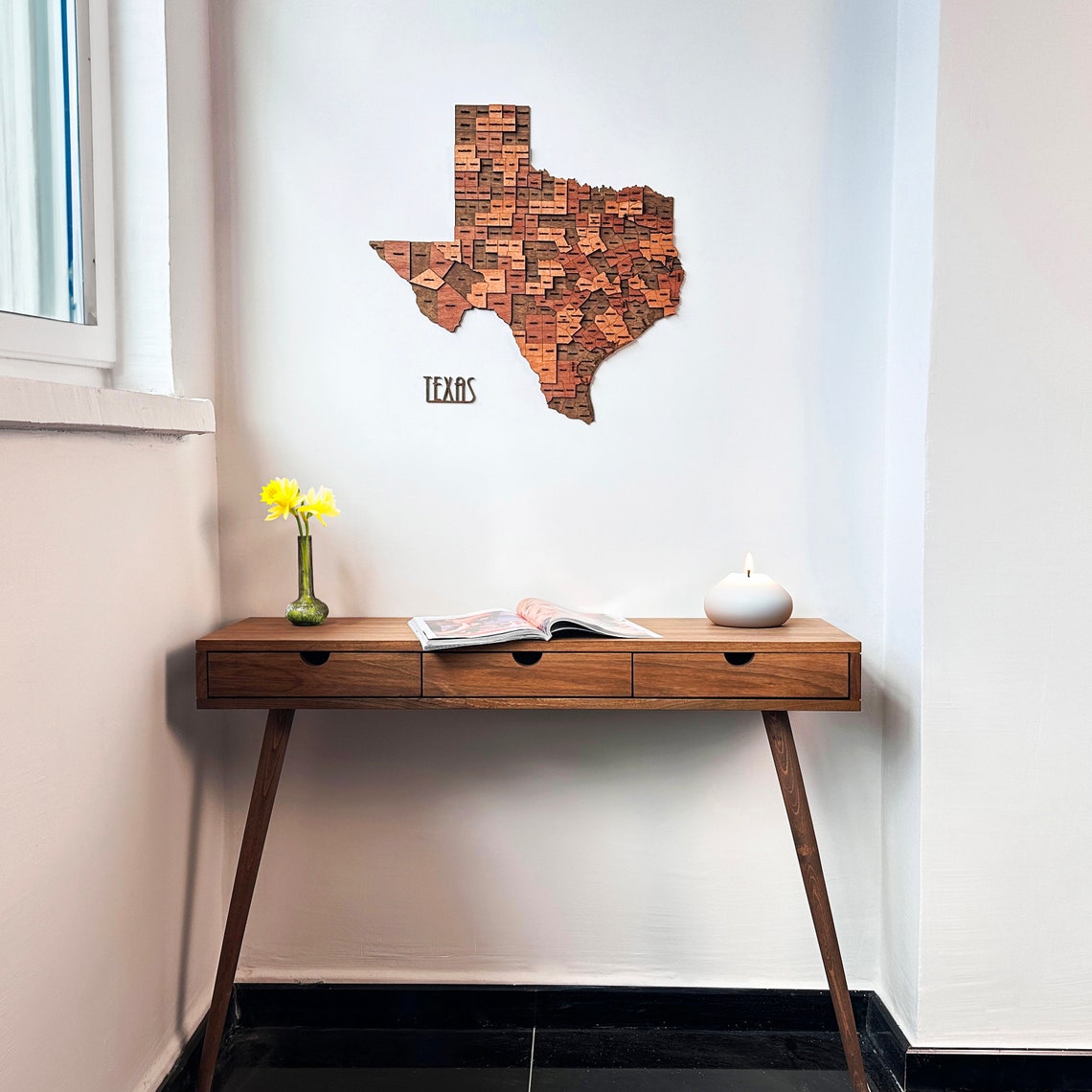 Wooden Texas Map Wall Art 3D USA Travel Souvenir Modern Home Office ...