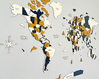 Wooden World Map Wall Art 3D Push Pin Travel Map Large Home Office Decor Valentine's Day Gift