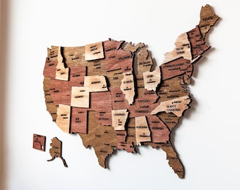 Wooden USA Travel Map Wall Art 3D Map of United States US Home Office Decor Housewarming Gift
