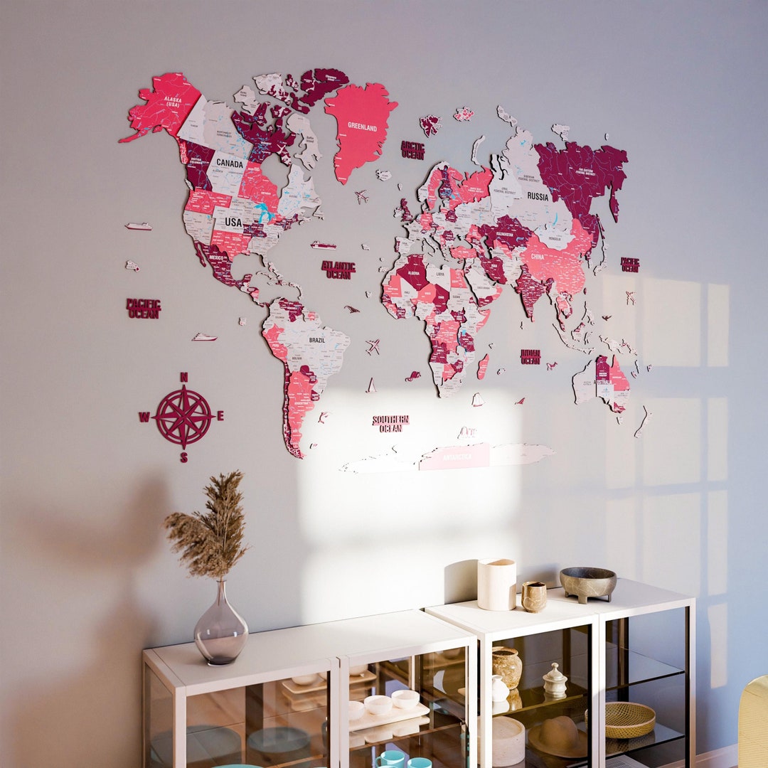 Wooden World Map For Wall Travel Map Push Pin Girl Apartment Decor Pink Il 1080xN.6557760381 Frgz 