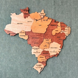 Carte du pays du Brésil en bois, art mural, carte de voyage de Rio de Janeiro, décoration de bureau à domicile moderne, cadeau unique pour la nouvelle maison