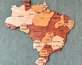 Wooden Brazil Country Map Wall Art Rio de Janeiro Travel Map Modern Home Office Decor Unique New Home Gift